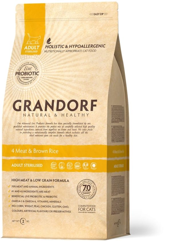 Grandorf Cat 4 Meat, Brown Rice Ste.2kg