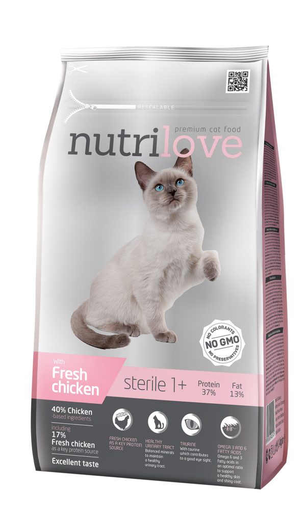 Nutrilove täissööt steriliseeritud kassidele kanaga 1,4kg