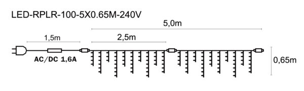 Jääpurikakujuline LED valguskardin 100LED 5m jätkatav - valge kaabel, soevalge LED IP44