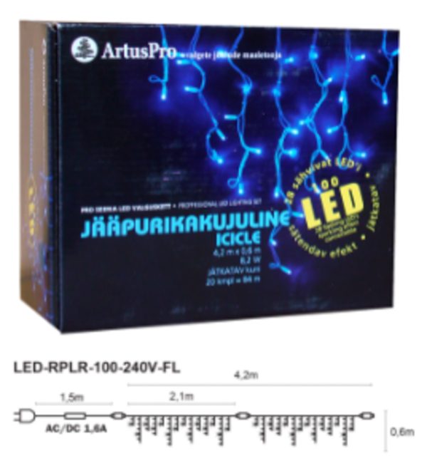 Jääpurikakujuline LED kardin 100L 4,2m jätkatav vilkuv - valge kaabel, külmvalge/soevalge mix LED