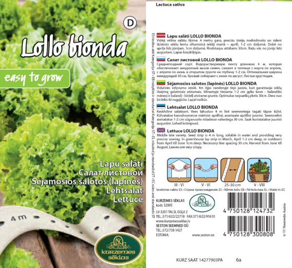 Lehtsalat 'Lollo Bionda' seemnelint 4m