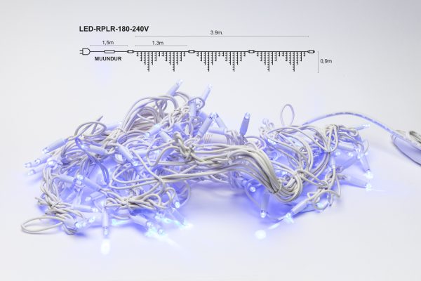 Jääpurikakujuline LED valguskardin 180 säravat LEDi 3,8x0,9m jätkatav PROFI - valge kaabel, sinine LED