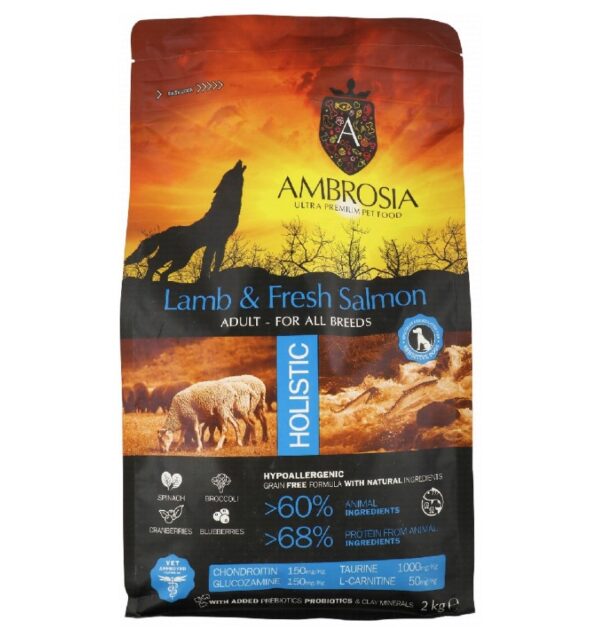 Ambrosia Dog lammas ja värske lõhe täiskasvanud koertele 2kg