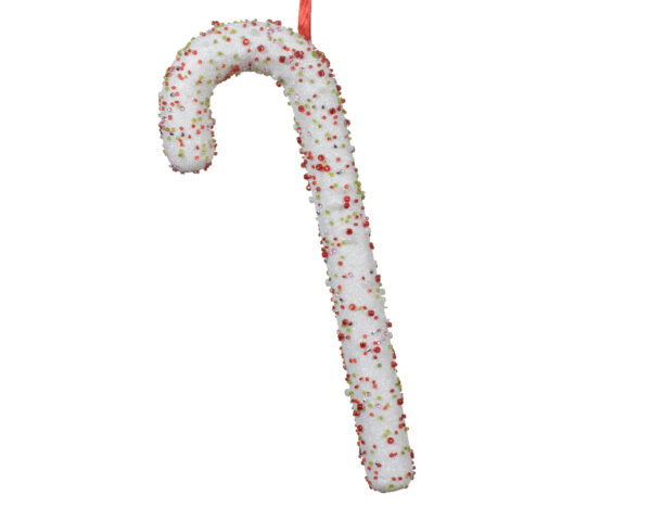 Candy cane valge värviliste pärlitega 3,5x11,5x h30cm