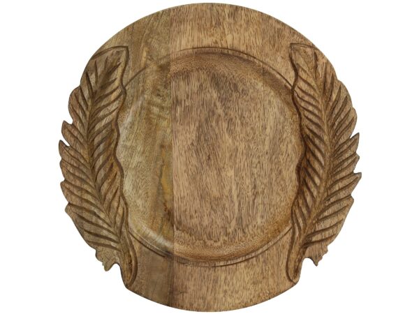 Dekoratiivne taldrik lehtemustriga mangopuust, 30x30x2,5cm