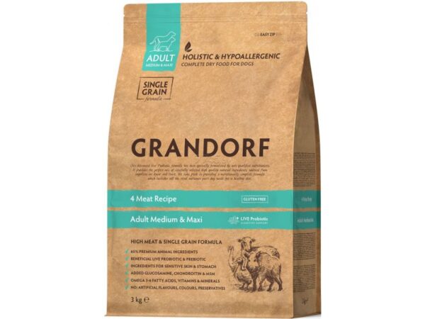 Grandorf Dog 4 lihaga täiskasvanud keskmistele ja suurtele koertele 3kg