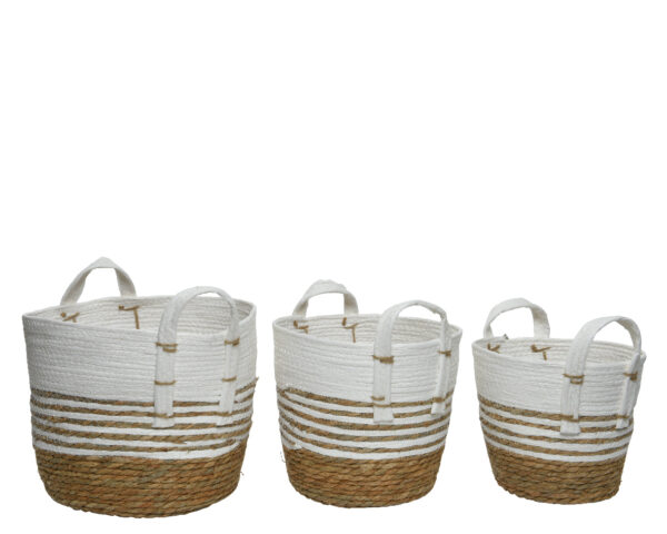 Punutud korv valge d24x h21cm sangadega