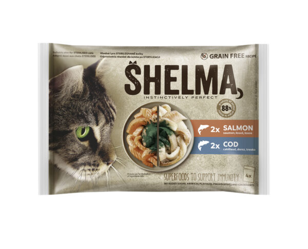 Shelma kassieine 4x85g kala(lõhe 2x,tursafileed2x spirulina kastmes)