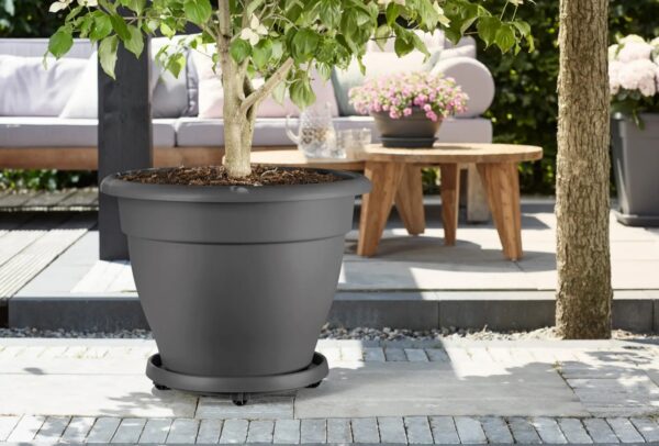 Lillepoti alus ratastega Ø40cm tumehall