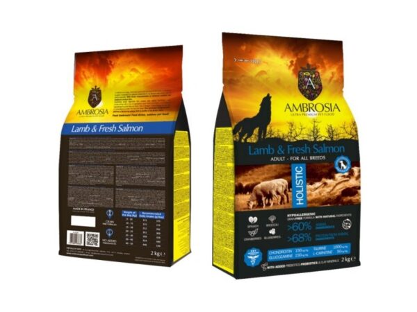 Kuivtoit Ambrosia lambaliha ja värske lõhe täiskasvanud koertele 12kg