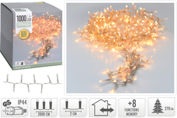 Valguskett 20m 1000LED soe valge, hele kaabel IP44