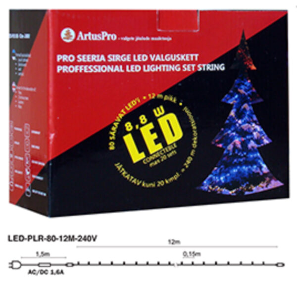 Valguskett punane 12m 80LED IP44 jätkatav