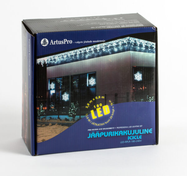 Jääpurikakujuline LED valguskardin 180 säravat LEDi 3,8x0,9m sädelev effekt - valge kaabel, külmvalge LED