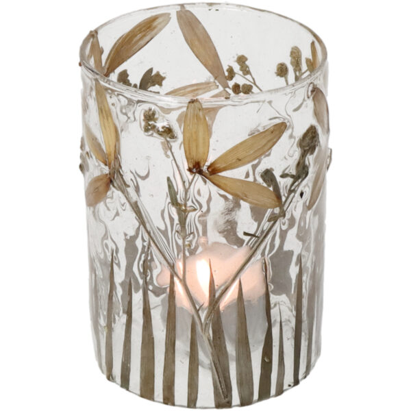 Küünlahoidja kuivatatud lilledega 7x7x10cm klaasist