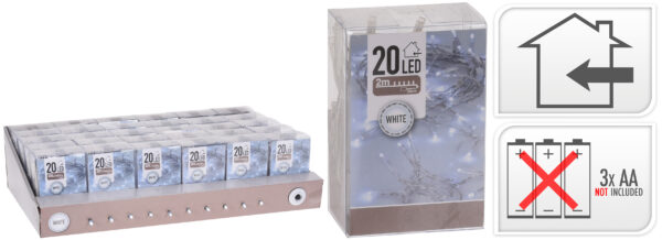 LED valguskett 2m külm valge patareiga