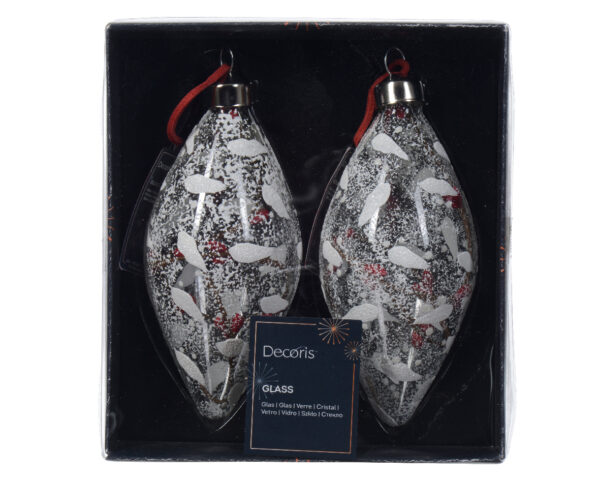 Kuuseehe lumine ovaalne kuivatatud oks punased marjad sees d6x h13cm klaasist 2tk/pk