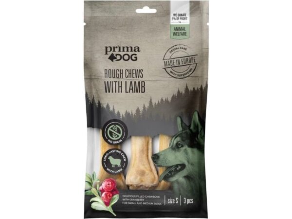 PrimaDog täidisega närimiskont lammas-jõhvikas S,10cm,105g