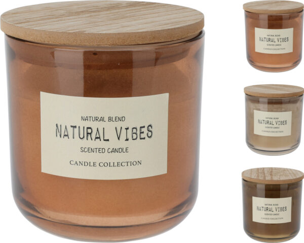 Lõhnaküünal Natural Vibes, puidust kaanega, pruunid mix 10x10,9cm