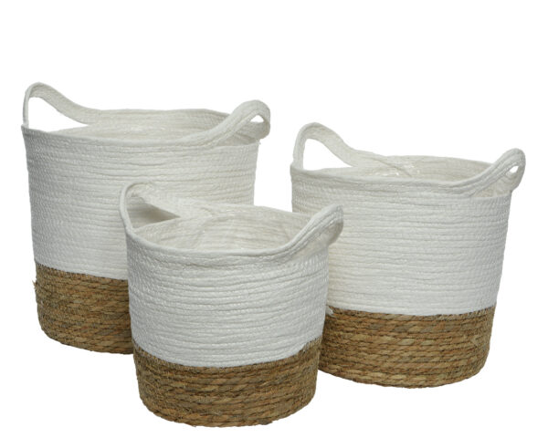 Punutud korv kile sisuga valge d24x h21,5cm sangadega