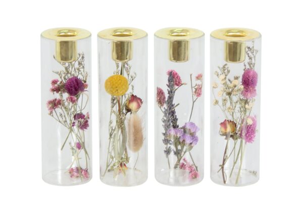 Küünlajalg kuivatatud lilledega d5x16cm erinevad, 1tk