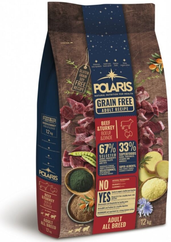 Polaris teraviljavaba koeratoit täiskasvanud koertele looma- ja kalkunilihaga, 12kg