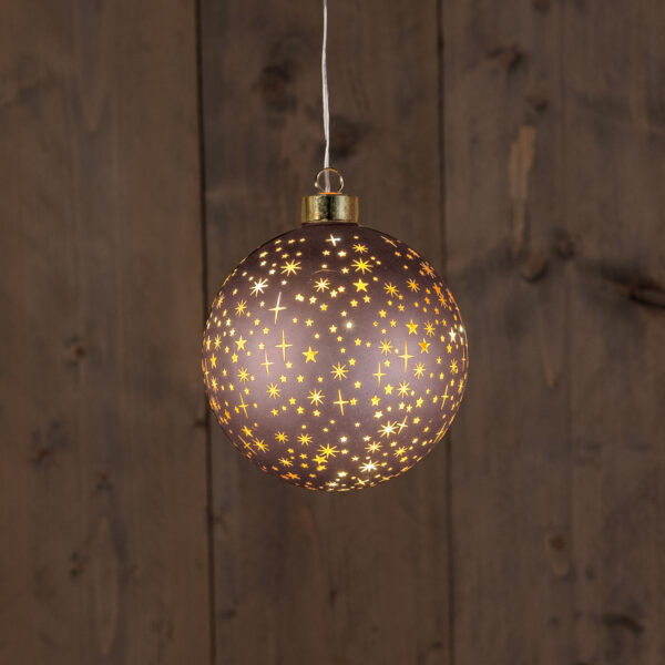 Klaaskuul tähtedega rippuv 12cm 10LED soe valge, pat., pruun