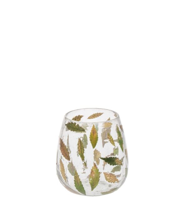 Küünlahoidja sügislehtedega d9x h10cm klaasist