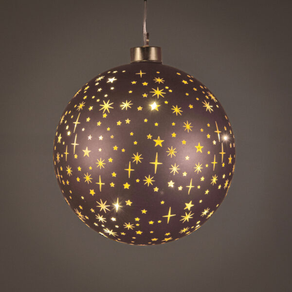 Klaaskuul tähtedega rippuv 15cm 12LED soe valge, pat., pruun