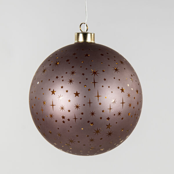 Klaaskuul tähtedega rippuv 15cm 12LED soe valge, pat., pruun