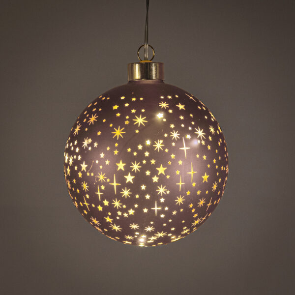 Klaaskuul tähtedega rippuv 12cm 10LED soe valge, pat., pruun