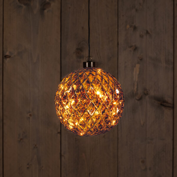 Klaaskuul antiikuld rippuv 15cm 15LED soe valge, pat.