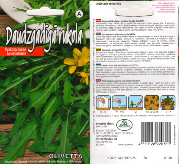 Võõr-liivsinep (rukola) 'Olivetta' 1g