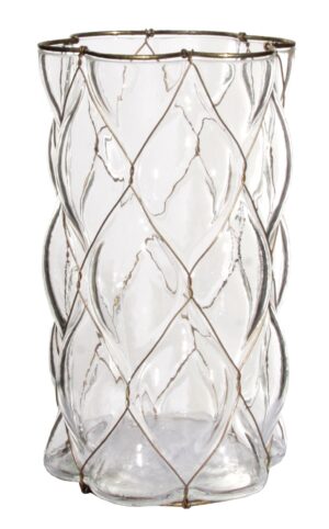 Küünlahoidja kuldvõrguga d12x h21cm läbipaistev