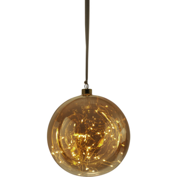 Klaaskuul riputatav soe valge 80LED 20cm patareiga kuldne