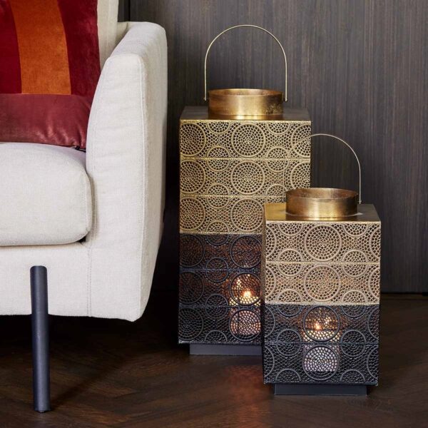 Latern Ellen must/kuldne 21x21x37cm