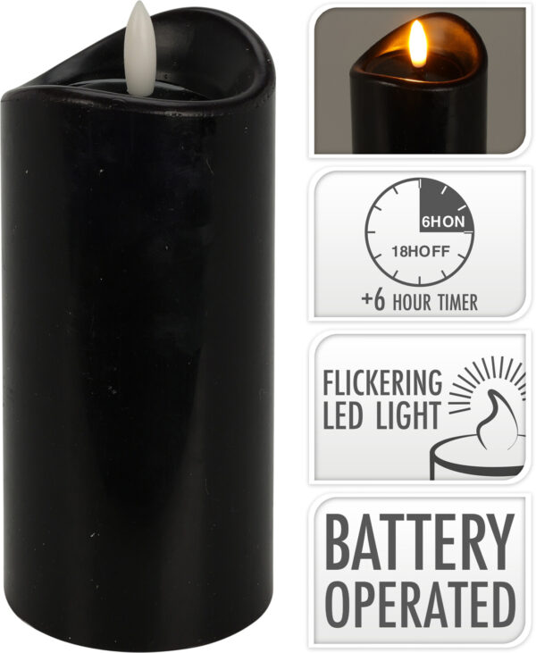 LED küünal 7x15cm must, patareidega