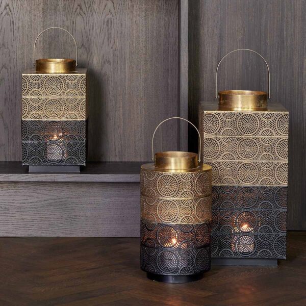 Latern Ellen must/kuldne 21x21x37cm