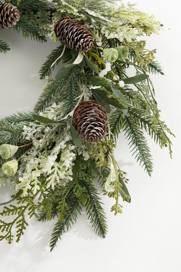 Jõulupärg Alva käbide ja õitega, roheline h10x d40cm