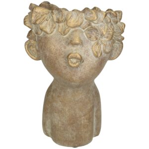 Lillepott nägu lilledega 12x12x18cm kuldne