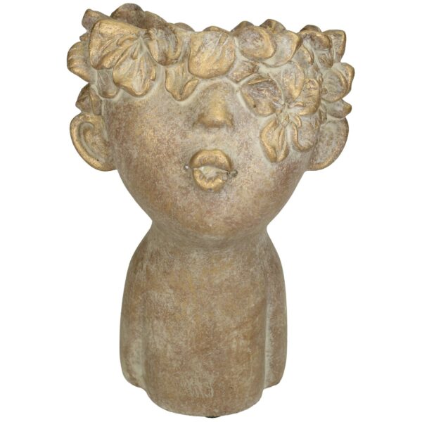 Lillepott nägu lilledega 12x12x18cm kuldne