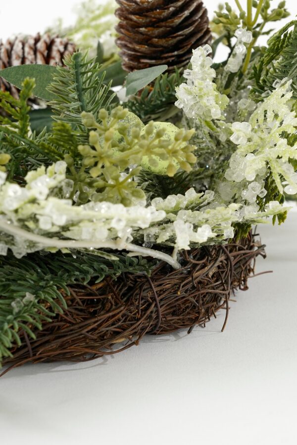 Jõulupärg Alva käbide ja õitega, roheline h10x d40cm