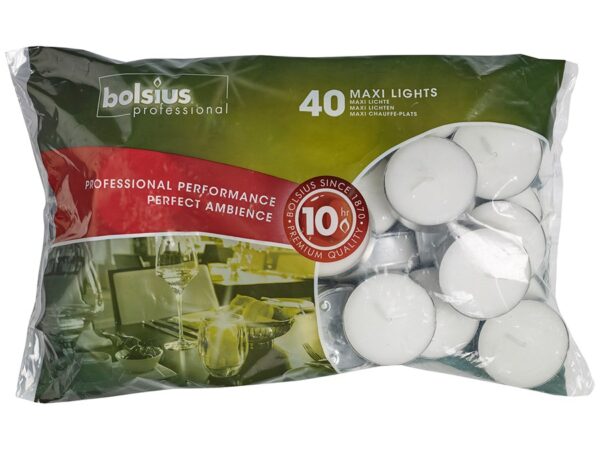 Bolsius teeküünal 10h 40tk valge