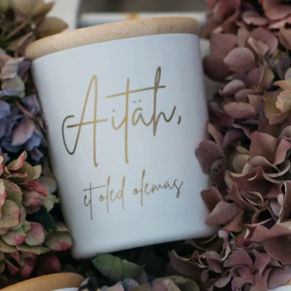 Lõhnaküünal sojavahast Passion, sõnumiga Aitäh, et oled olemas 140g