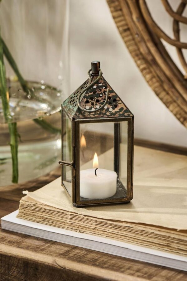 Latern lillemustriga kuldne 5,7x5,7x h12,5cm