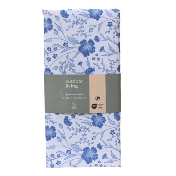 Linik siniste lilledega 140x32cm valge