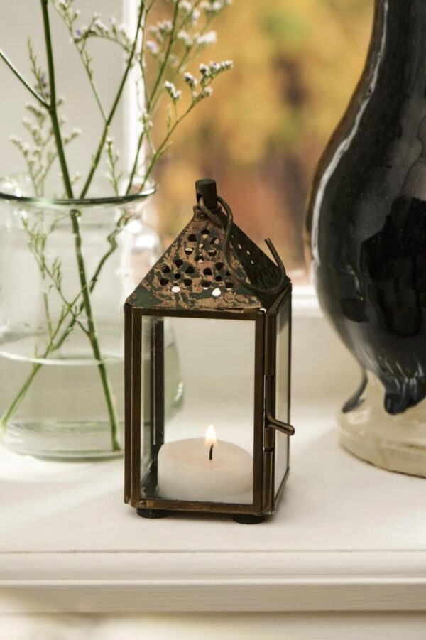 Latern lillemustriga kuldne 5,7x5,7x h12,5cm