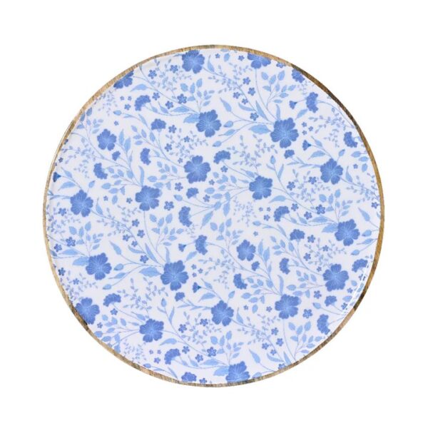 Dekoratiivne taldrik mangopuust  sinised lilled Ø30x h1,5cm