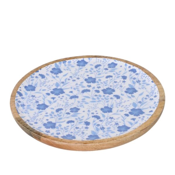 Dekoratiivne taldrik mangopuust  sinised lilled Ø30x h1,5cm