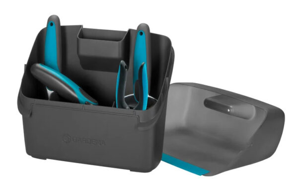 Aiatööriistade komplekt rõdule: aiakäärid, kühvel, kobesti, hari, kohver