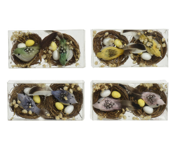 Linnupesa linnu, lillede ja munaga 2tk/pakis, värvivalik
